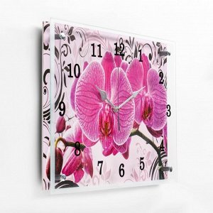 Часы-картина настенные, серия: Цветы, "Розовые орхидеи с узором", 30 х 40 см