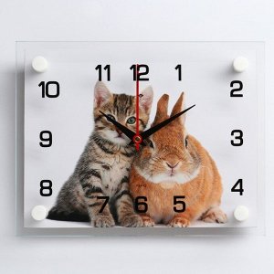 Часы настенные, серия: Интерьер, "Котик и заяц", плавный ход, 20 х 26 см