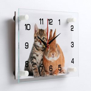 Часы настенные, серия: Интерьер, "Котик и заяц", плавный ход, 20 х 26 см