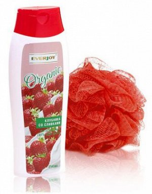 Гель д/душа "EVERJOY Organic" КЛУБНИКА СО СЛИВКАМИ (парфюмированный) 250мл