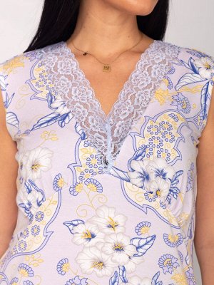 Ночная сорочка женская вискоза "Рафаэлла" голубой цветок