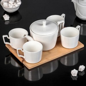 Набор чайный Доляна «Эстет», 5 предметов: чайник 800 мл, 4 кружки 220 мл, на деревянной подставке