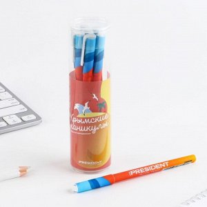 Ручка пластик с колпачком шариковая, синяя паста "Крымские каникулы" 0.7 мм