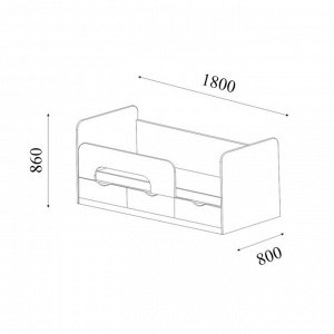 Кровать Долька с ящиками и бортом с/м 1800*800, Белая мат МДФ/ Дуб вотан ЛДСП