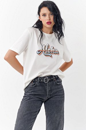 Футболка хлопковая с принтом ALOHA белая