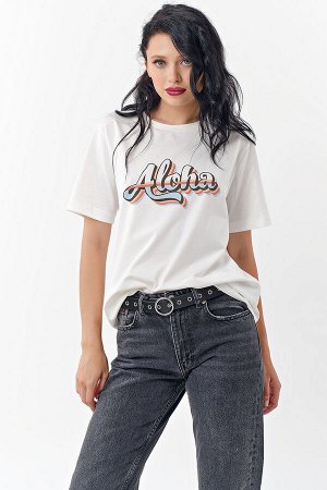 Футболка хлопковая с принтом ALOHA белая