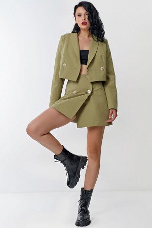 Костюм хлопковый с юбкой оливковый