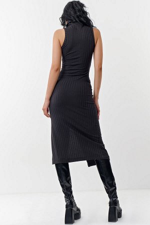 Платье из трикотажа с разрезом по ноге черное