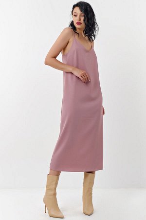 Платье-комбинация на тонких бретелях пыльно-розовое