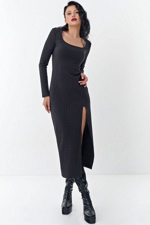 Платье с длинным рукавом из трикотажа  черное