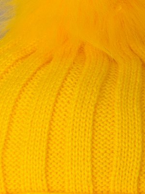 Шапка вязаная детская с помпоном на завязках, лапша, HELLO WINTER + шарф, ярко-желтый