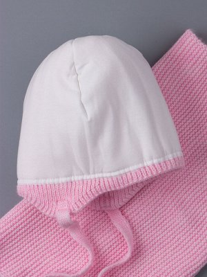 Русбубон Шапка вязаная детская с помпоном на завязках, лапша + снуд, розовый