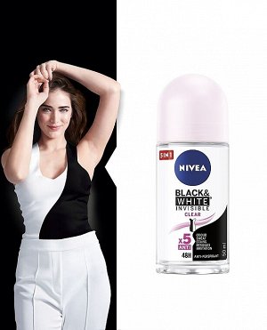 Нивея Дезодорант-антиперспирант шариковый Nivea "Черное и Белое" Невидимый Clear, 50 мл
