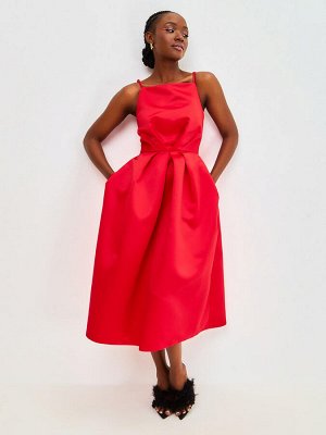 Платье пышное - юбка миди из атласа. Цвет красное