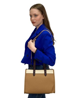 Женская сумка из натуральной кожи, цвет бежевый с молочным и темно бордовым