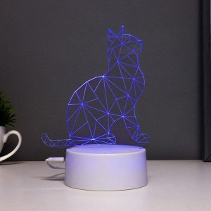 Светильник сенсорный «Кот сидя» LED 7 цветов USB/от батареек белый