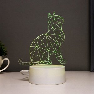 Светильник сенсорный «Кот сидя» LED 7 цветов USB/от батареек белый