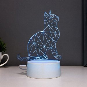 Светильник сенсорный "Кот сидя" LED 7 цветов USB/от батареек белый