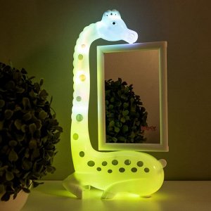 Настольная лампа с фоторамкой, зеркалом "Жираф" LED 3Вт USB RGB белый 17х8х30 см RISALUX