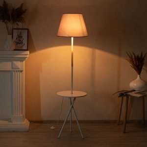Торшер напольный BayerLux«Патрисиа» со столиком, 1x15 Вт, Е27, белый/серый, 40x40x157 см