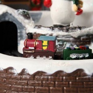 Светодиодная фигура «Поезд и снеговик» 20 x 20 x 16 см, полистоун, батарейки ААх3 (не в комплекте), USB, свечение тёплый белый