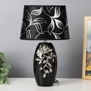 Лампа настольная с абажуром Е14 40 Вт "Серебристые цветы на чёрном" стразы 38х17х23 см