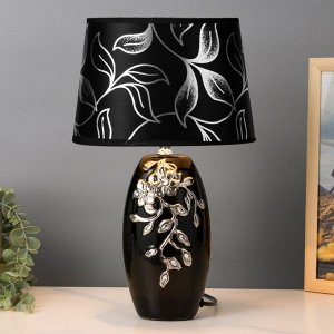 Лампа настольная с абажуром Е14 40 Вт "Серебристые цветы на чёрном" стразы 38х17х23 см