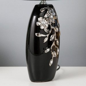 Лампа настольная с абажуром Е14 40 Вт "Серебристые цветы на чёрном" стразы 38х17х23 см RISALUX 23011
