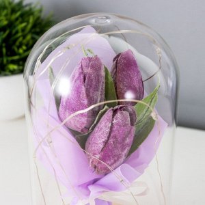 Ночник "Тюльпаны" LED от батареек 3хLR1130 фиолетовые 9,5х9,5х16,5 см
