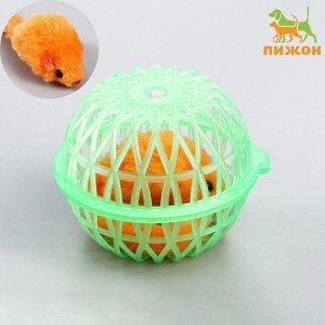 Мышь в пластиковом шаре, 7 х 5 см, зелёный шар/оранжевая мышь   7883155