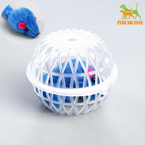 Мышь в пластиковом шаре, 7 х 5 см, прозрачный шар/синяя мышь   7883154