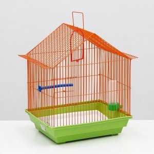 СИМА-ЛЕНД Клетка для птиц малая, крыша-домик, поилка, кормушка, жердочка, качель, микс, 35 х 28 х 43 см