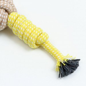 Игрушка канатная плетеная с ручкой, до 40 см, 90 г, жёлтая/белая