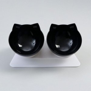 Миски пластиковые на белой подставке 27.5x14x15 см чёрная/черная