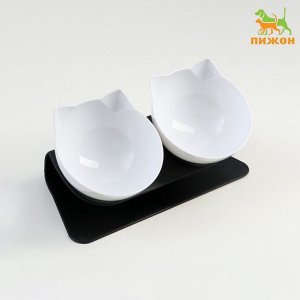 Миски пластиковые на чёрной подставке 27.5x14x15 см белые