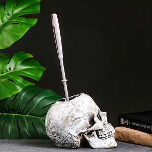 Ёршик для унитаза с подставкой «Череп», пластиковая ручка, 16x15x22 см, белый