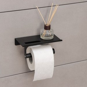 Держатель для туалетной бумаги с полочкой, 18×9,7×7,5 см, цвет чёрный