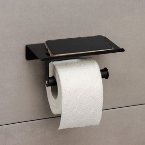 Держатель для туалетной бумаги с полочкой, 18×9,7×7,5 см, цвет чёрный