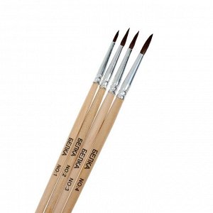 Набор кистей белка круглые 4 штуки (№1,2,3,4) с деревянными ручками на блистере