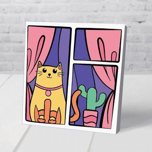 Картина по номерам на подставке «Кот в окне» 15х15 см