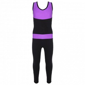 Комбинезон гимнастический со вставками (GD2002), цвет чёрный/фиолетовый, размер 36