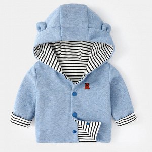 Детское пальто с капюшоном, на кнопках, цвет голубой