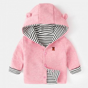Детское пальто с капюшоном, на кнопках, цвет розовый