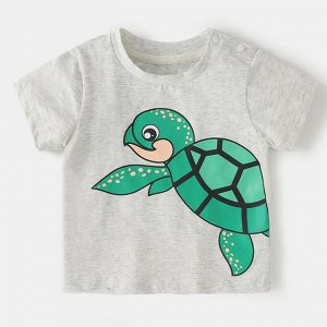 Детская футболка, принт "черепаха", цвет серый