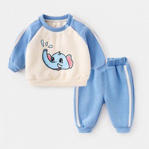 Детский костюм: кофта, принт "слон" + брюки, цвет синий