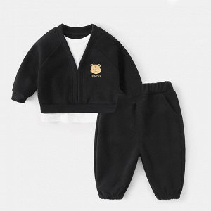 Детский костюм: свитшот с имитацией футболки + брюки, цвет черный