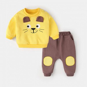 Детский костюм: кофта с принтом, цвет желтый + брюки, цвет коричневый