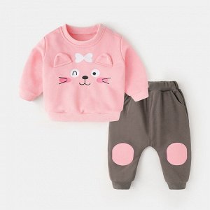 Детский костюм: кофта с принтом, цвет розовый + брюки, цвет коричневый
