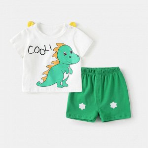Детский костюм: футболка, принт "динозаврик", цвет белый + шорты, цвет зеленый
