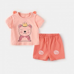 Детский костюм: футболка, принт "мишка" + шорты, цвет розовый